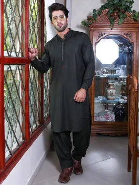 161E Men's Fall Kameez Shalwar Stitched Suit Dark Green