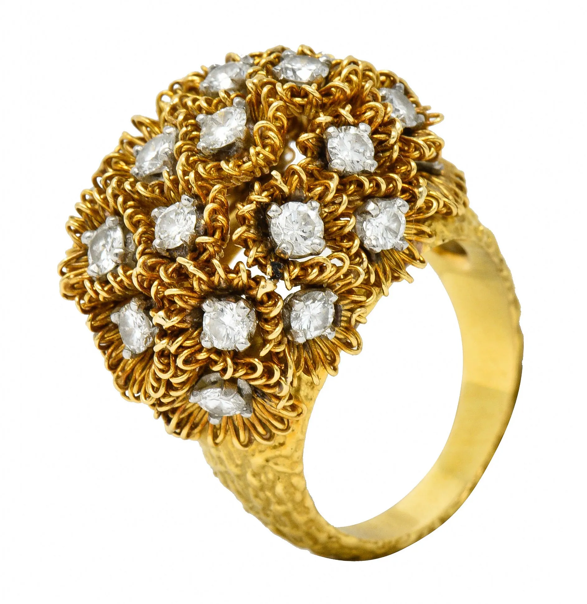 1960's Cartier France 2.50 CTW Diamond 18 Karat Gold Floral Bouquet Ring