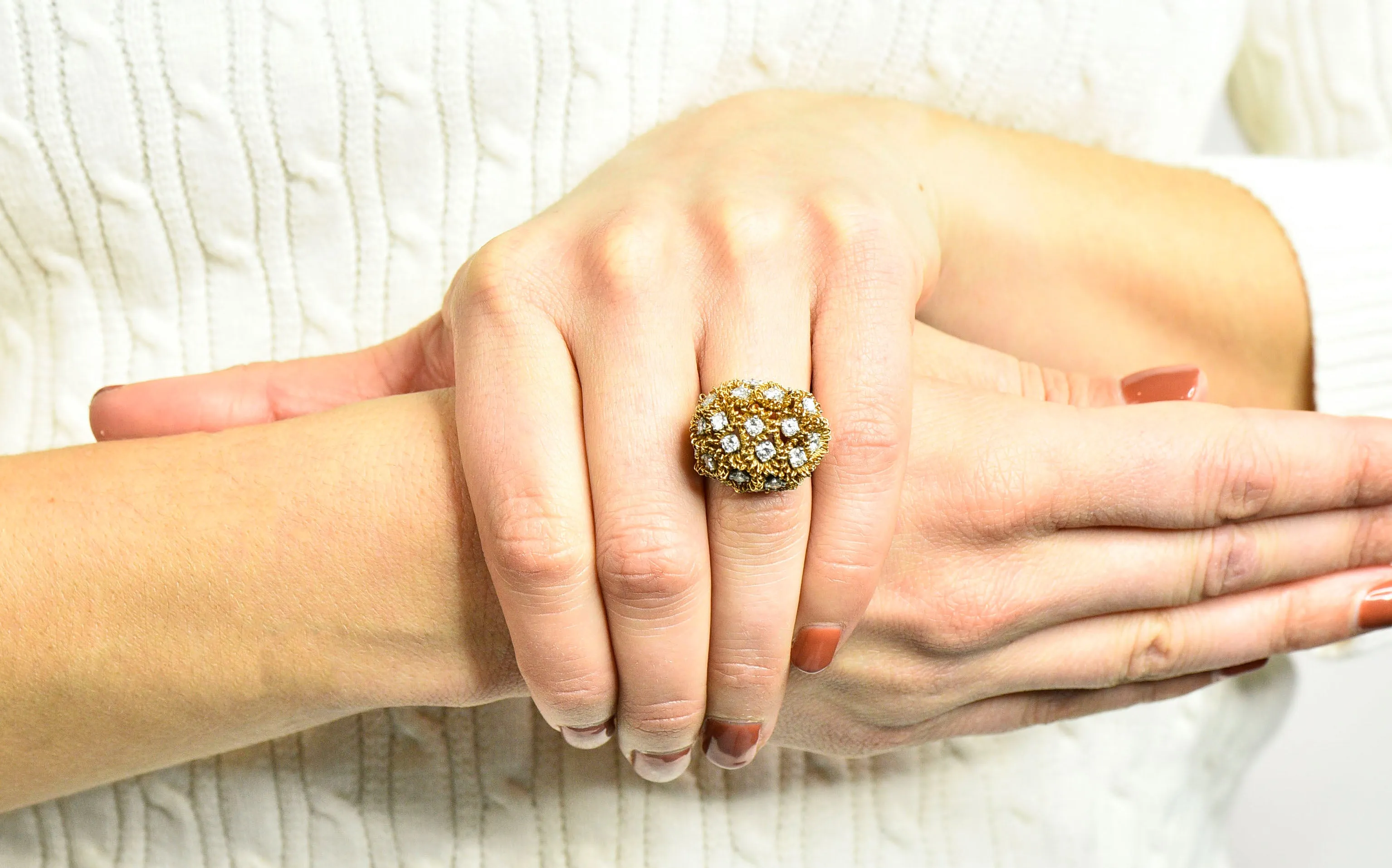 1960's Cartier France 2.50 CTW Diamond 18 Karat Gold Floral Bouquet Ring