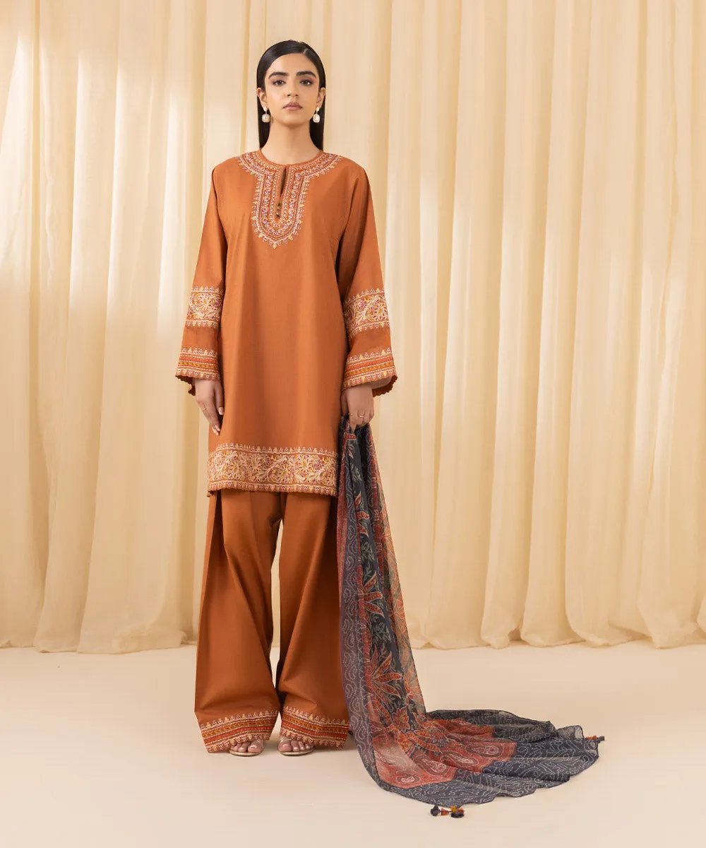 3 Piece - Embroidered Crosshatch Suit