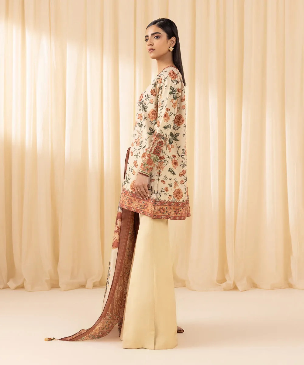 3 Piece -  Embroidered Silk Suit