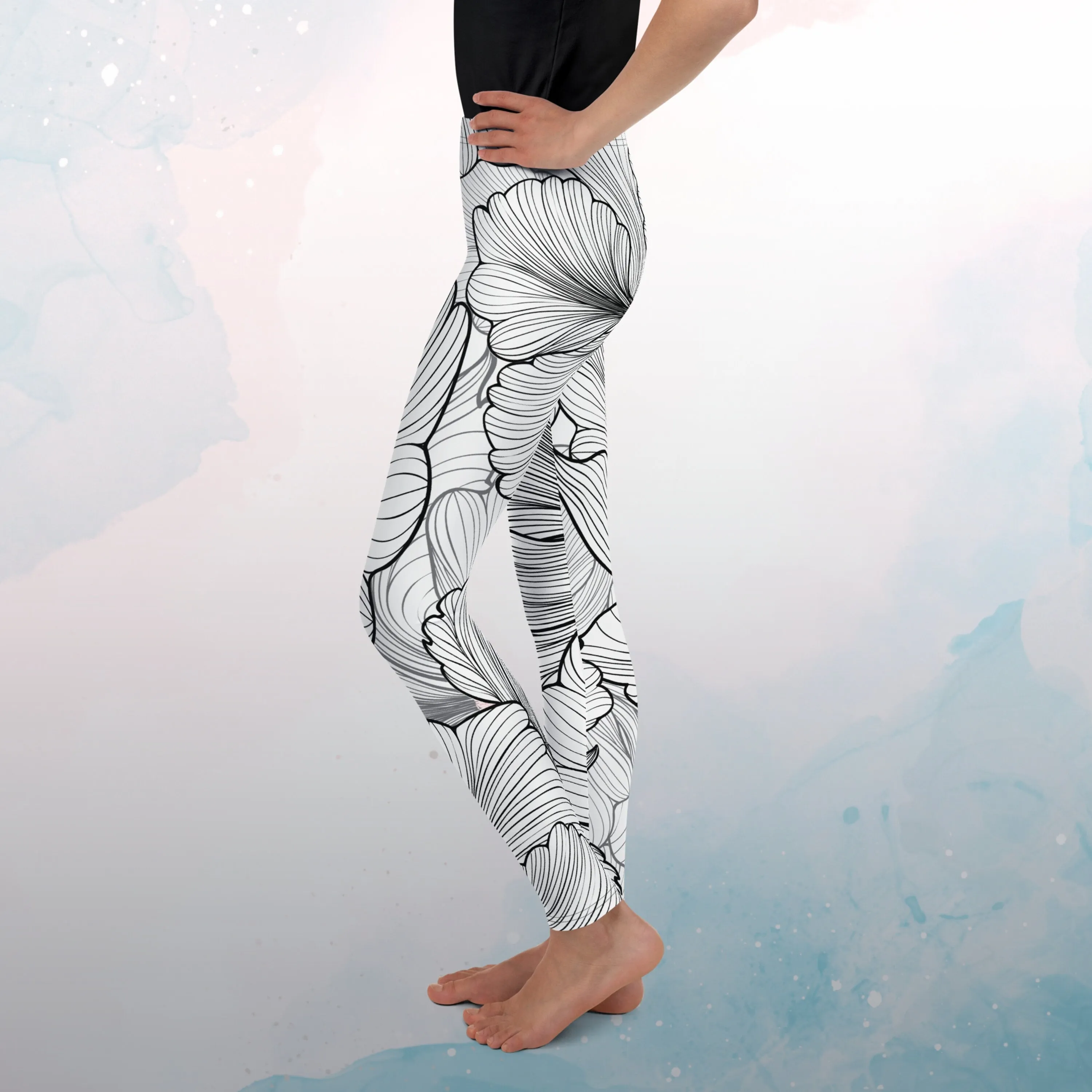 Abstract Lines Floral Pattern Youth Leggings