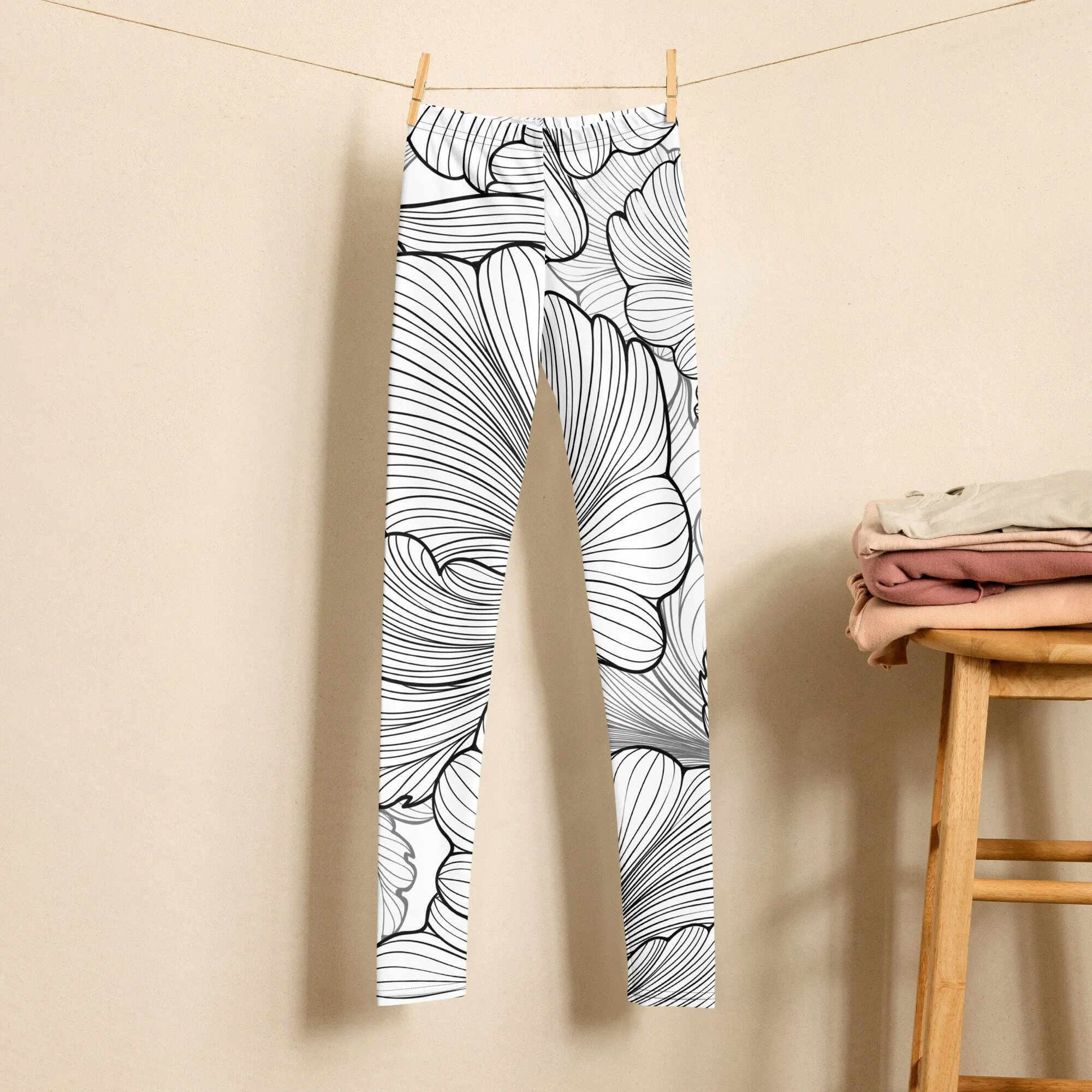 Abstract Lines Floral Pattern Youth Leggings