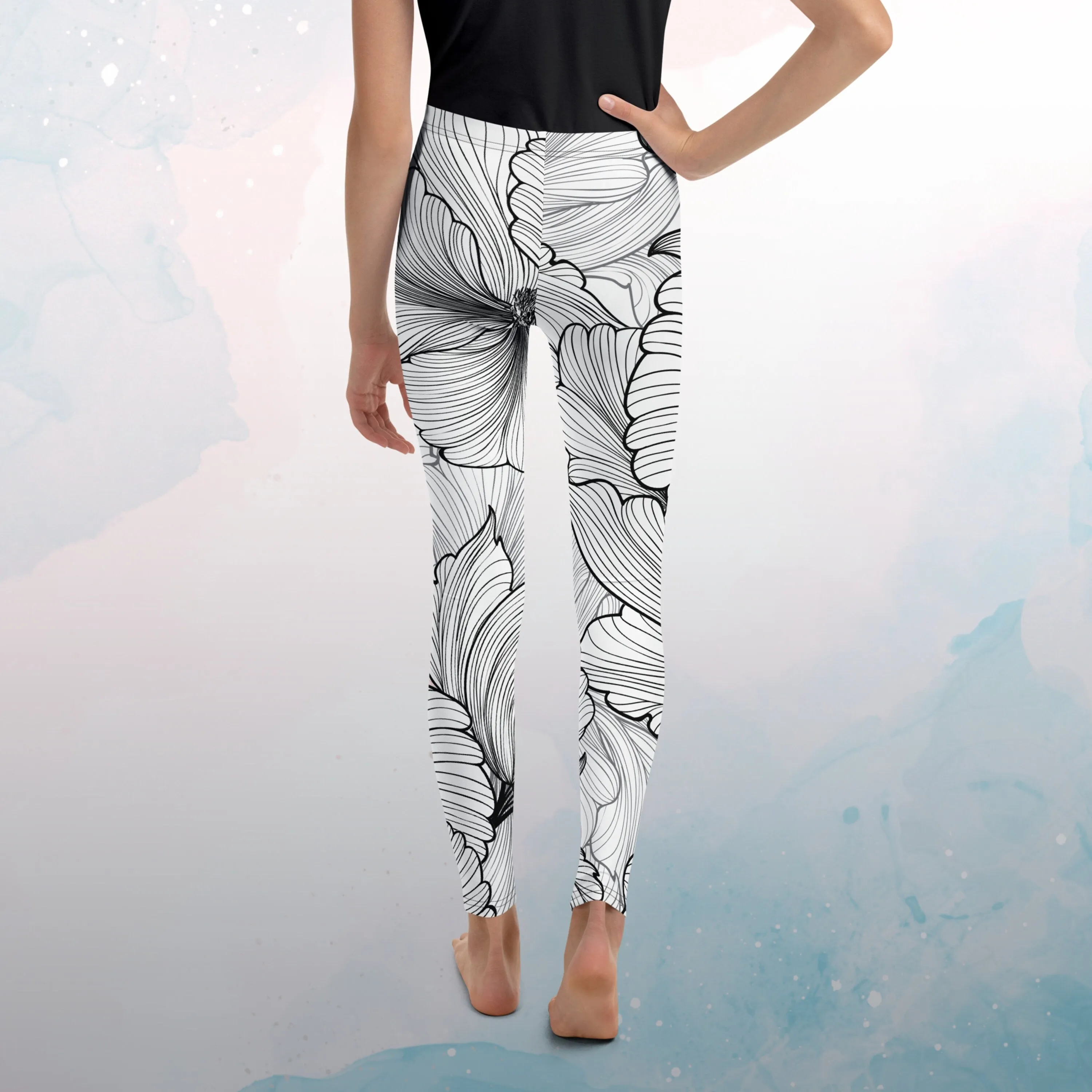 Abstract Lines Floral Pattern Youth Leggings