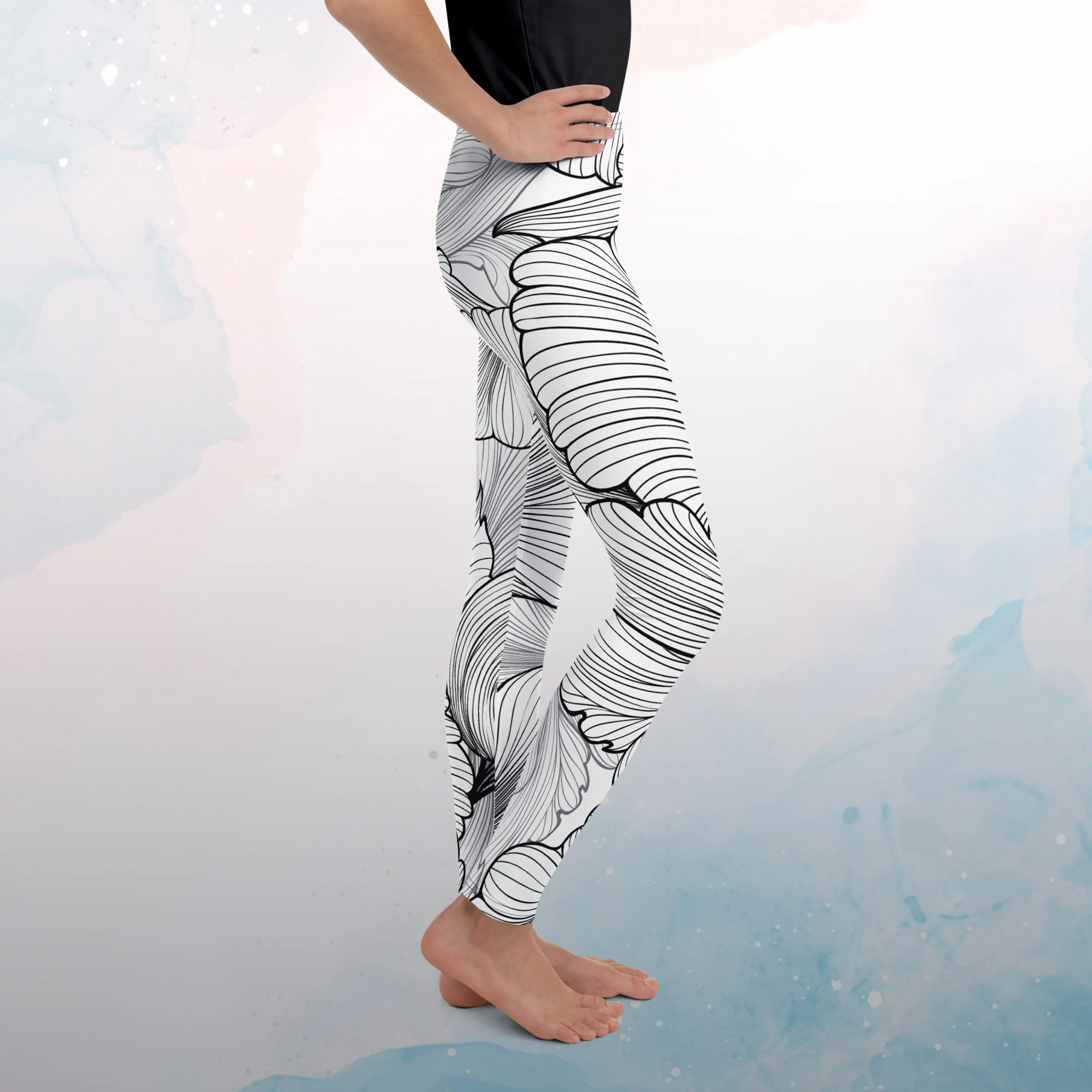 Abstract Lines Floral Pattern Youth Leggings