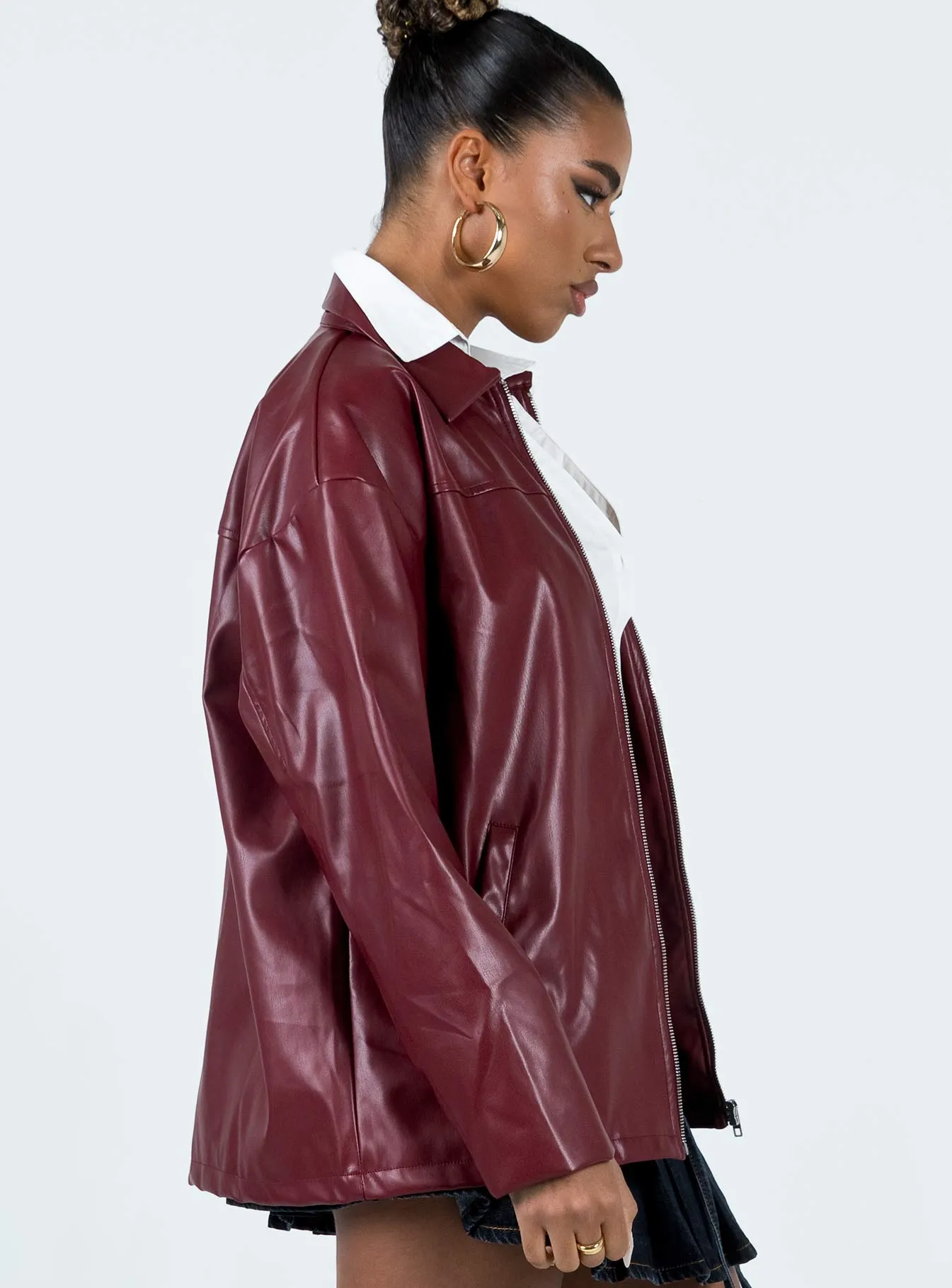 Activa Faux Leather Jacket Burgundy