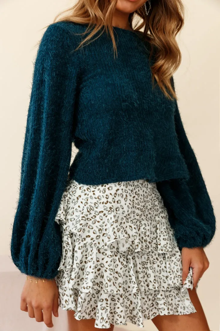 Adore Back-To-Front Twist Knit Crop Top Teal