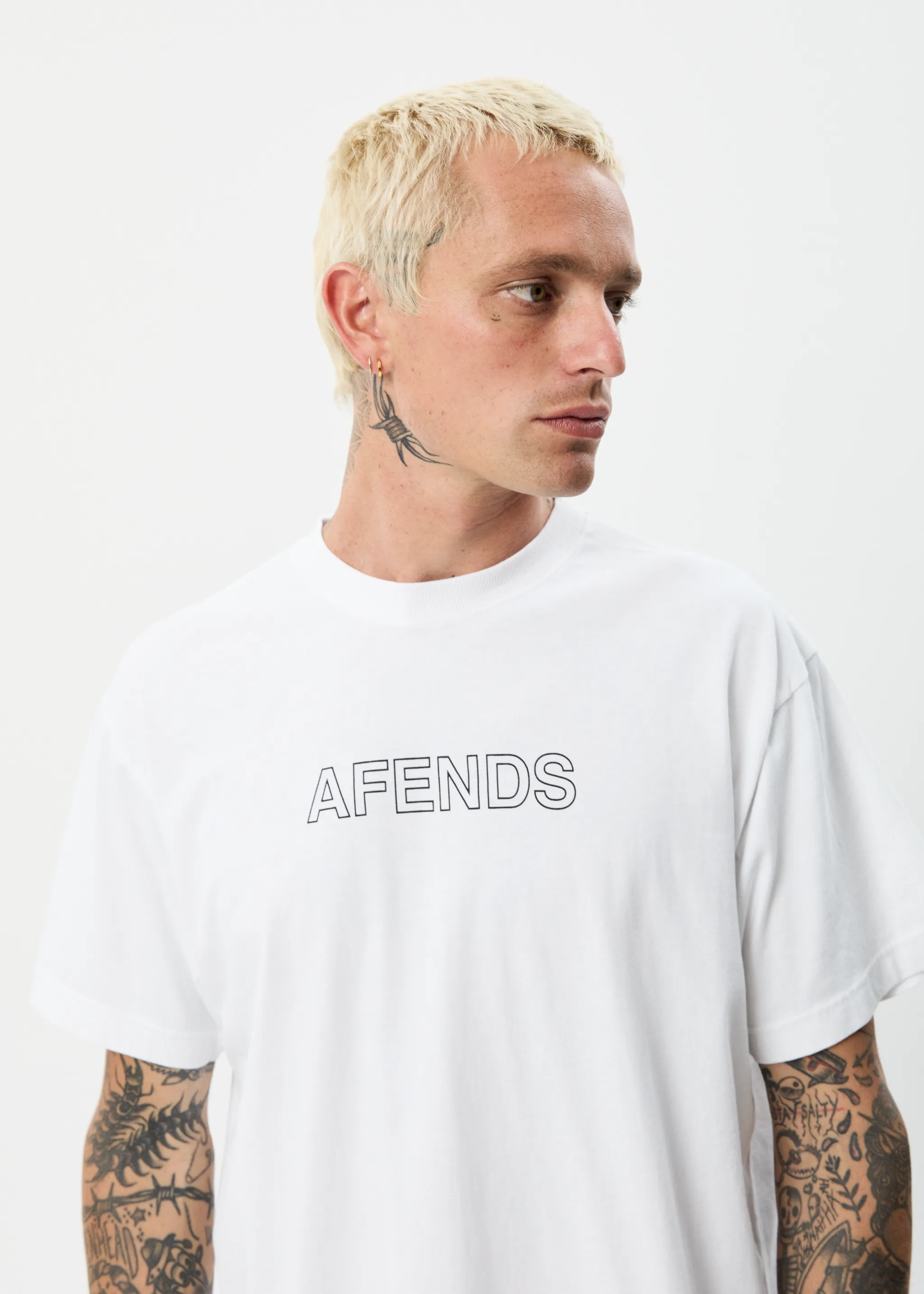 AFENDS Mens Outline - Boxy T-Shirt - White