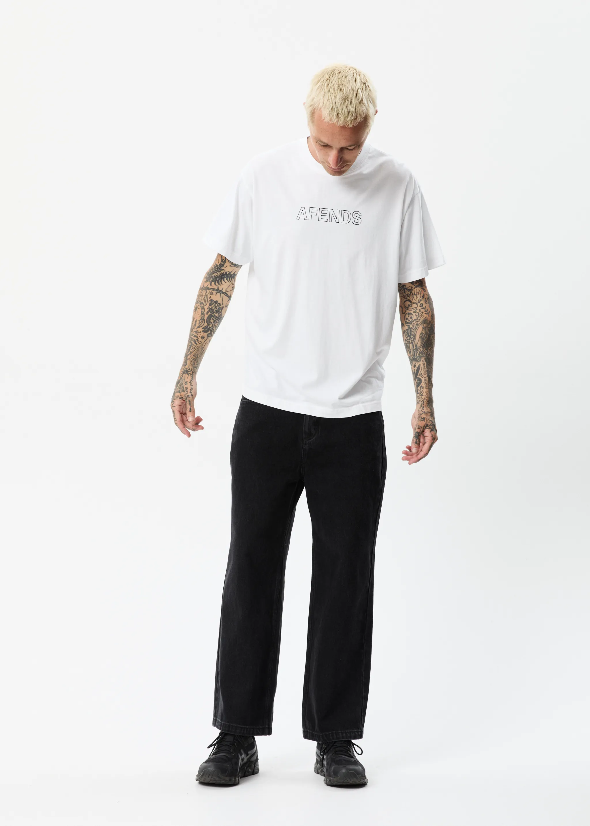 AFENDS Mens Outline - Boxy T-Shirt - White