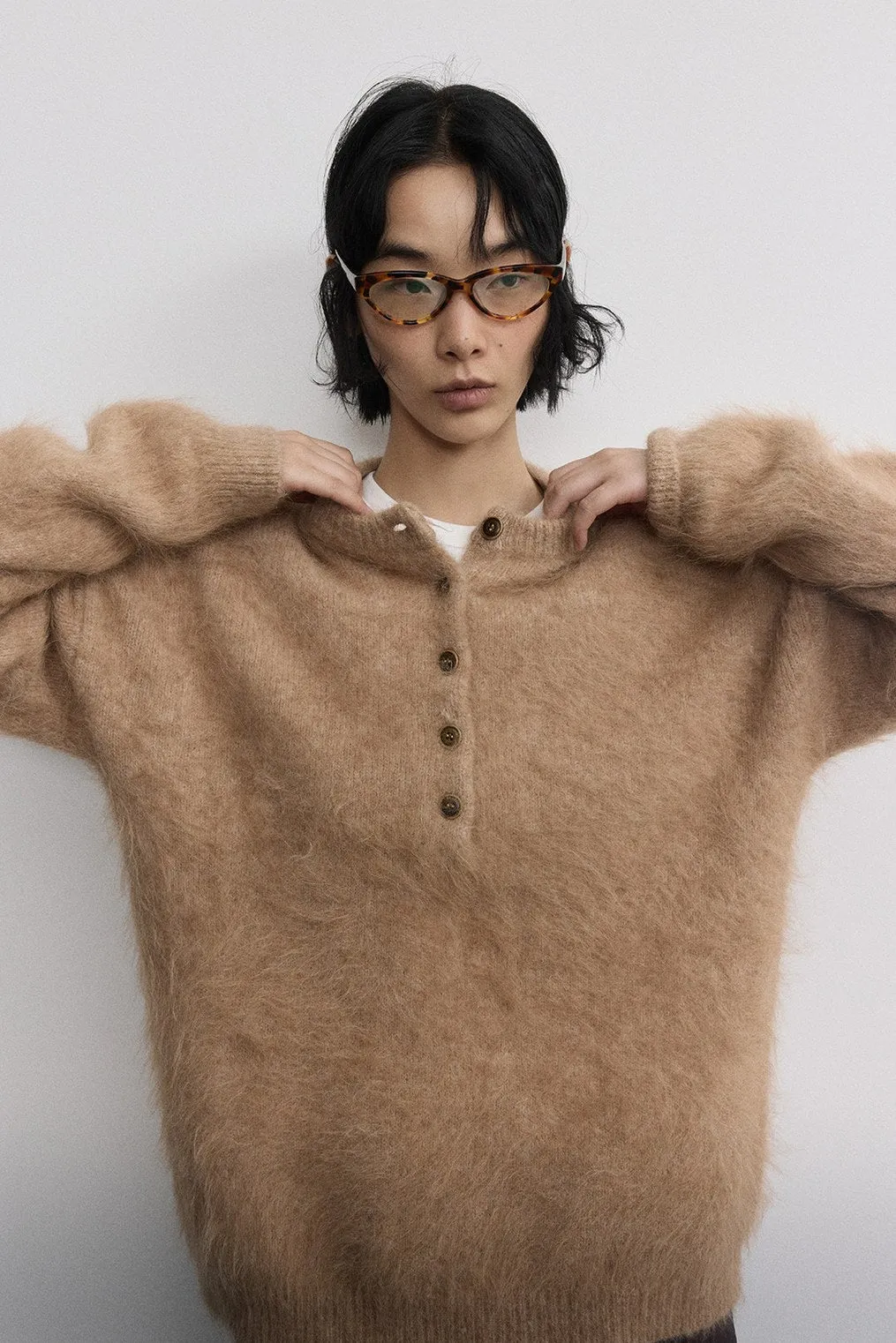 Alpaca wool blended oversized sweater | 4 color