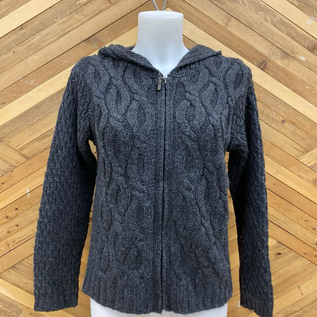 Aran Crafts - Women's Merino Knit Sweater Full Zip - MSRP compared $220: Grey -women-SM