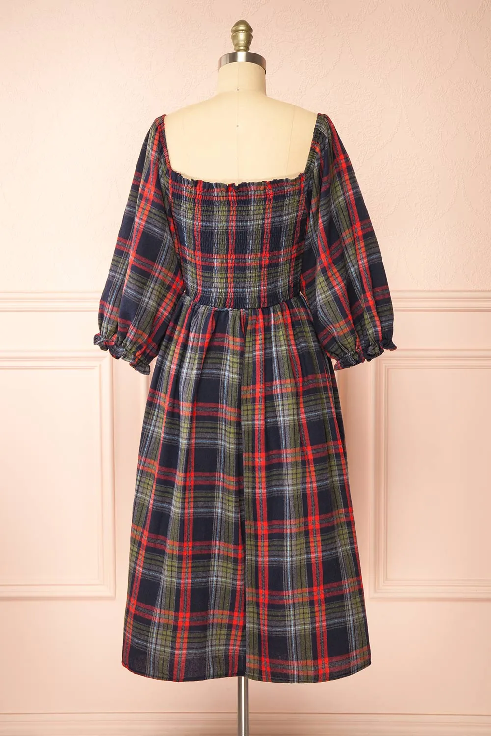 Arellia Navy | Plaid Flannel Midi Dress