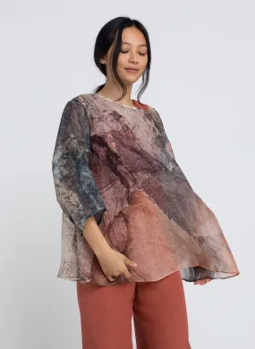 Arnate Dropped 3/4 Sleeve Printed Organza Silk Top - Khaya Print