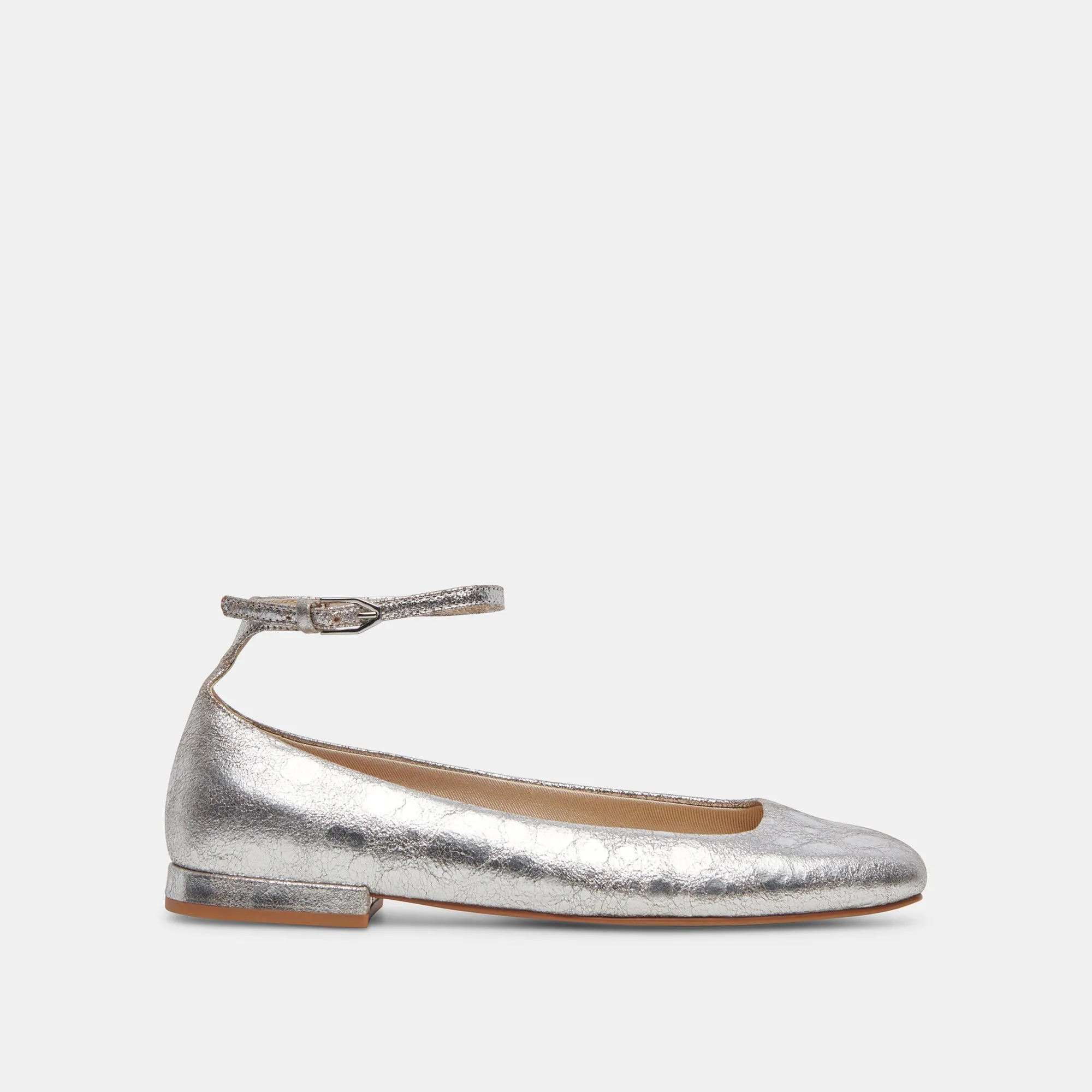 ASHYA BALLET FLATS SILVER DISTRESSED LEATHER