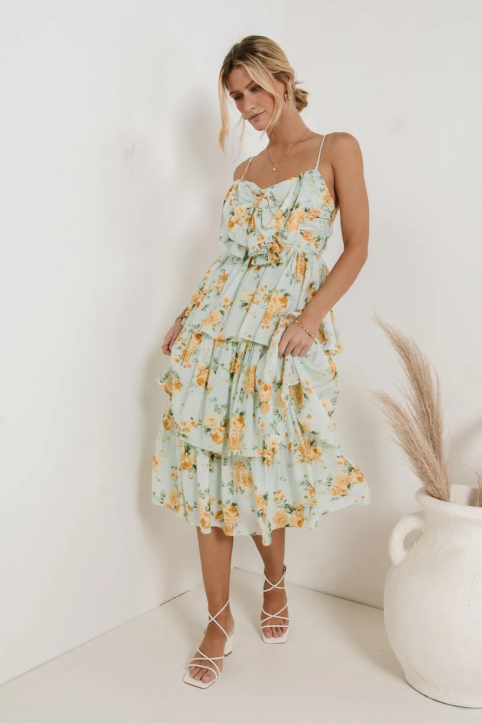 Ava Floral Midi Dress in Sage