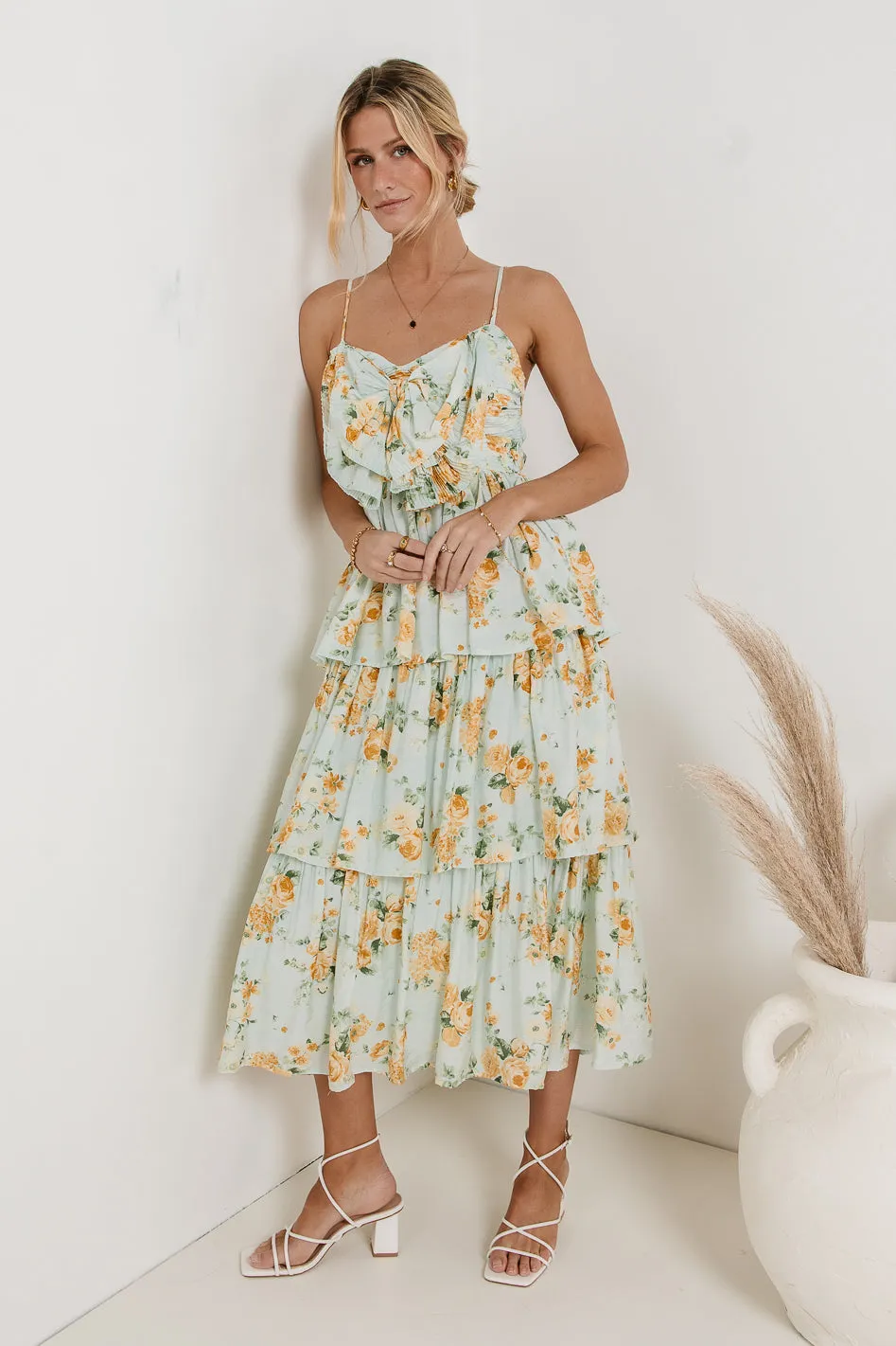 Ava Floral Midi Dress in Sage