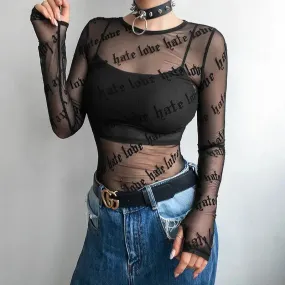 Baddie Love Hate Sheer Mesh Top