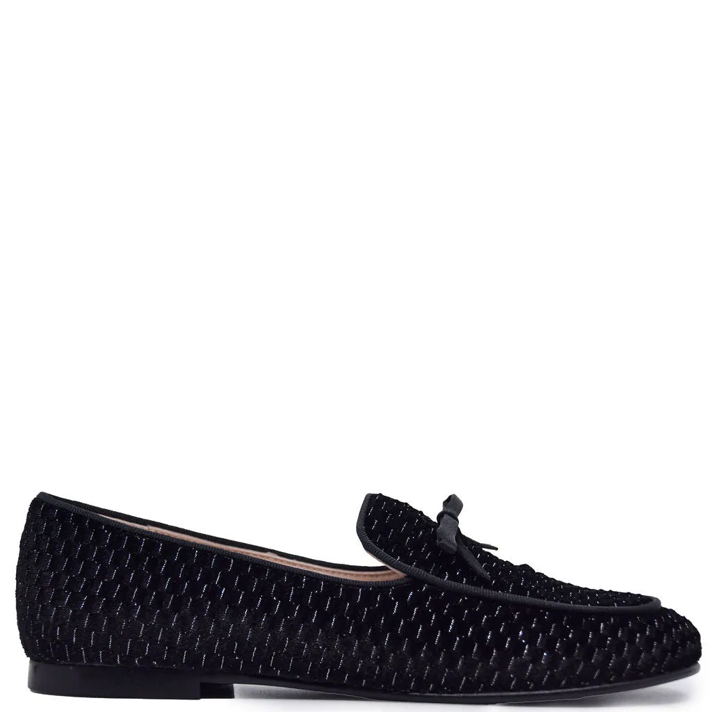 Beberlis Black Velvet Bow Loafer