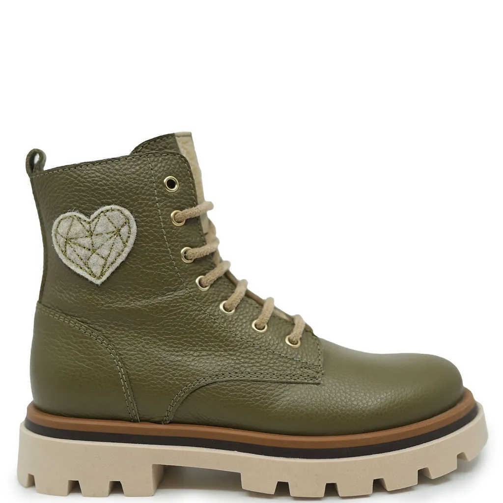 Beberlis Olive Heart Patch Bootie