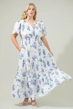 Bestia Floral Palmer Poplin Tiered Maxi Dress Curve