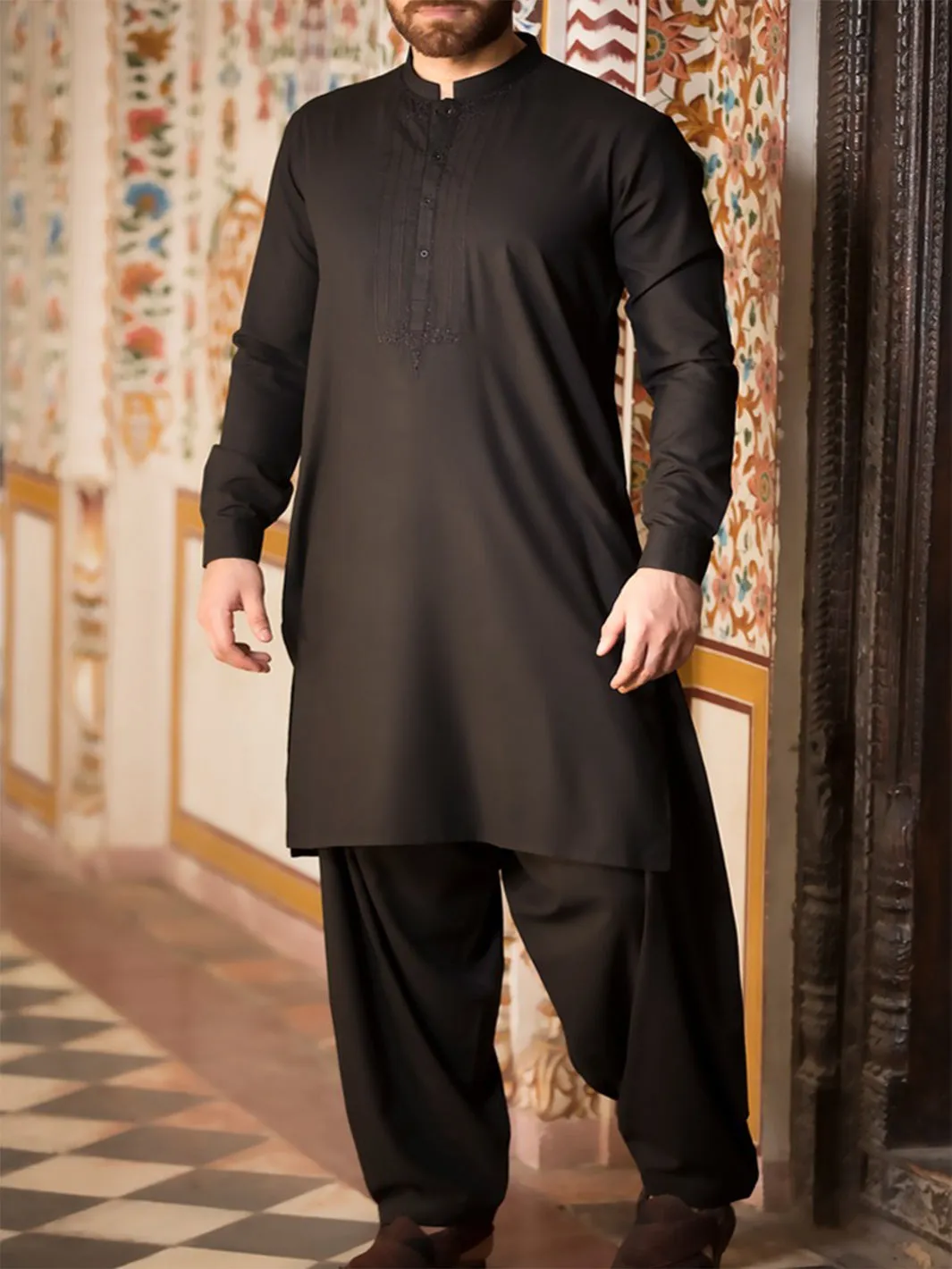 Black Blended Kameez Shalwar - AL-KS-2379