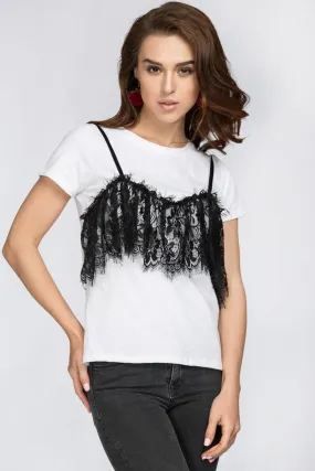 Black Lace Detail T-Shirt