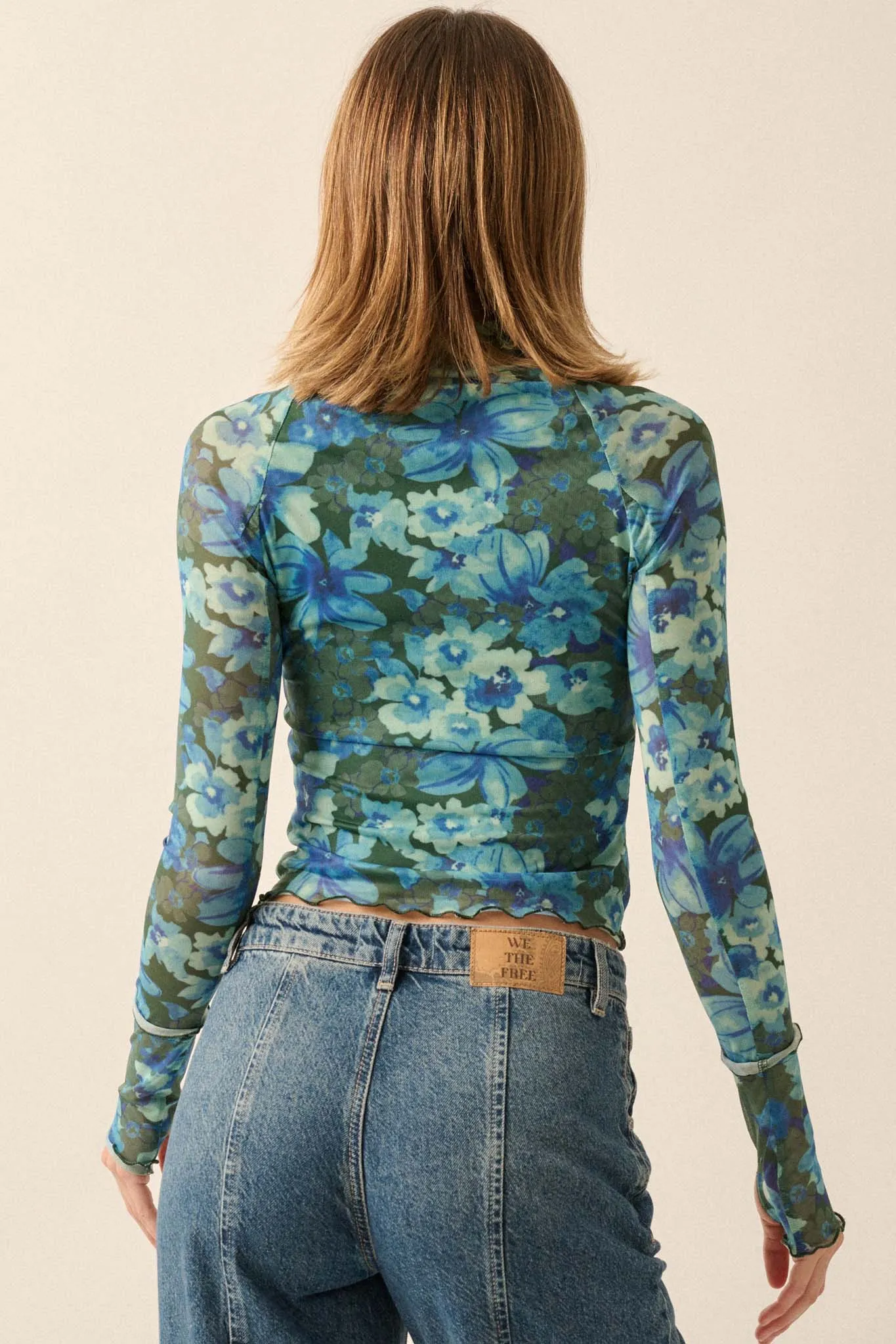 Bloom for Me Floral Mesh Mock-Neck Long-Sleeve Top