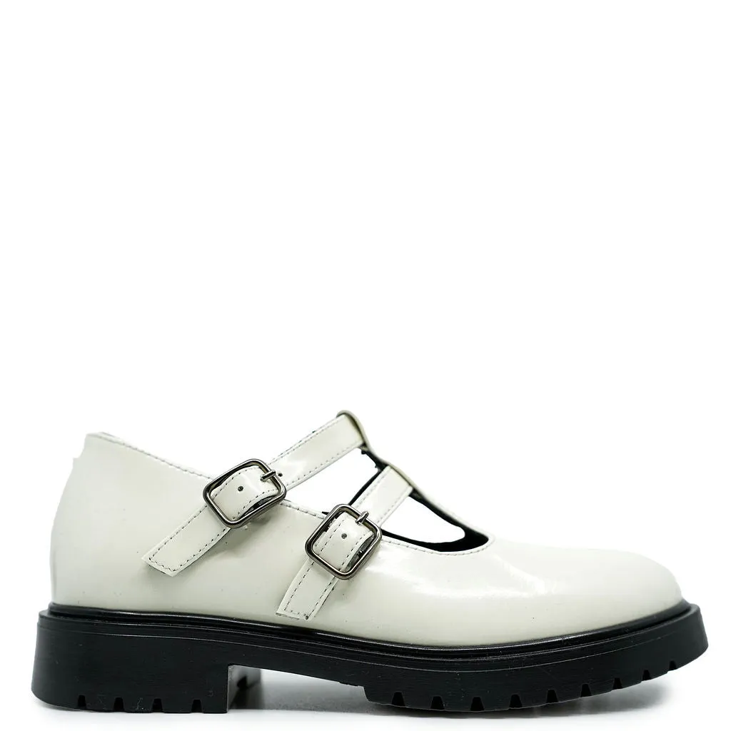 Blublonc White Florentic Double T Strap Chunky Loafer