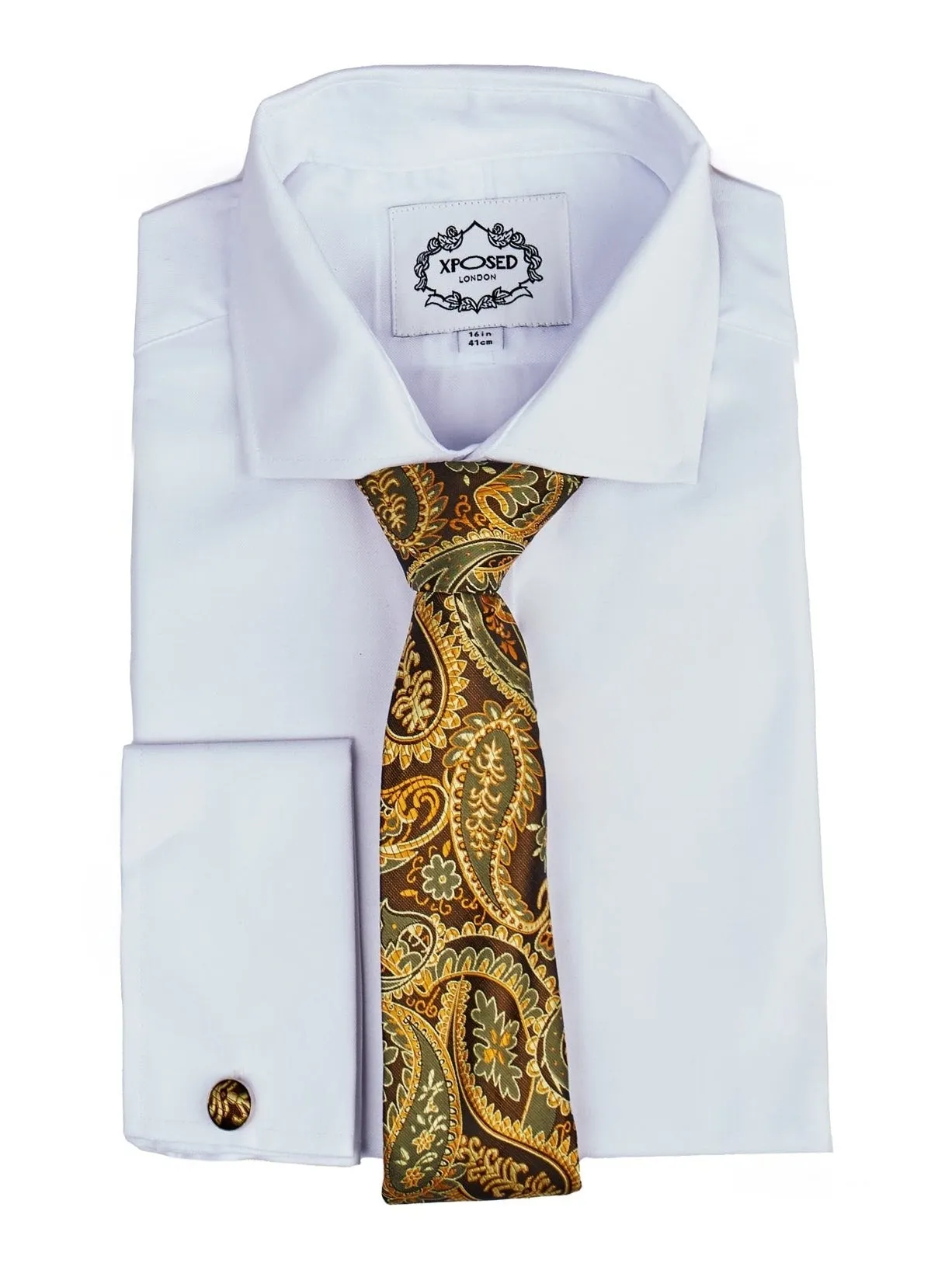 BROWN GOLD FLORAL PAISLEY NECK TIE SET