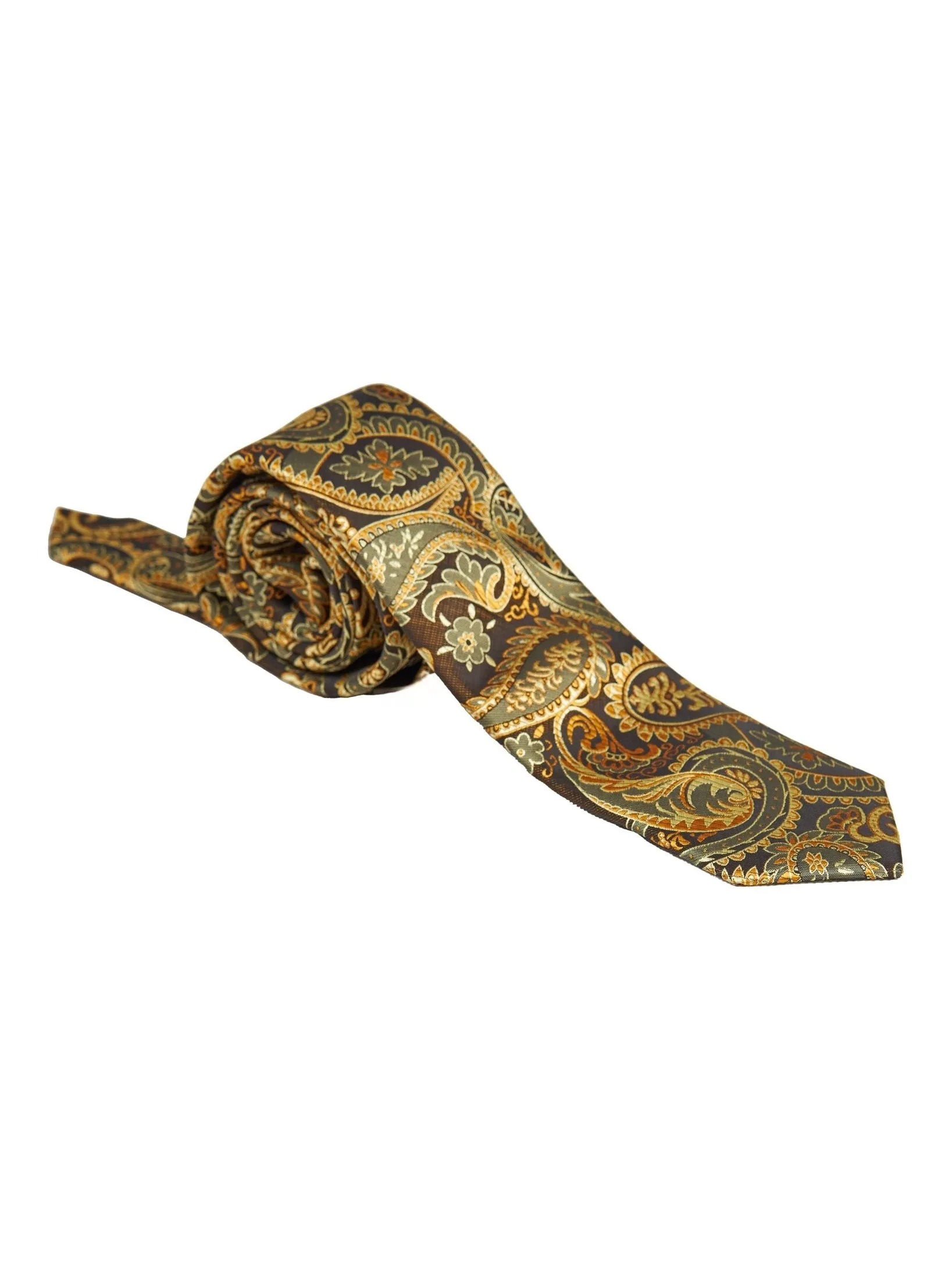 BROWN GOLD FLORAL PAISLEY NECK TIE SET