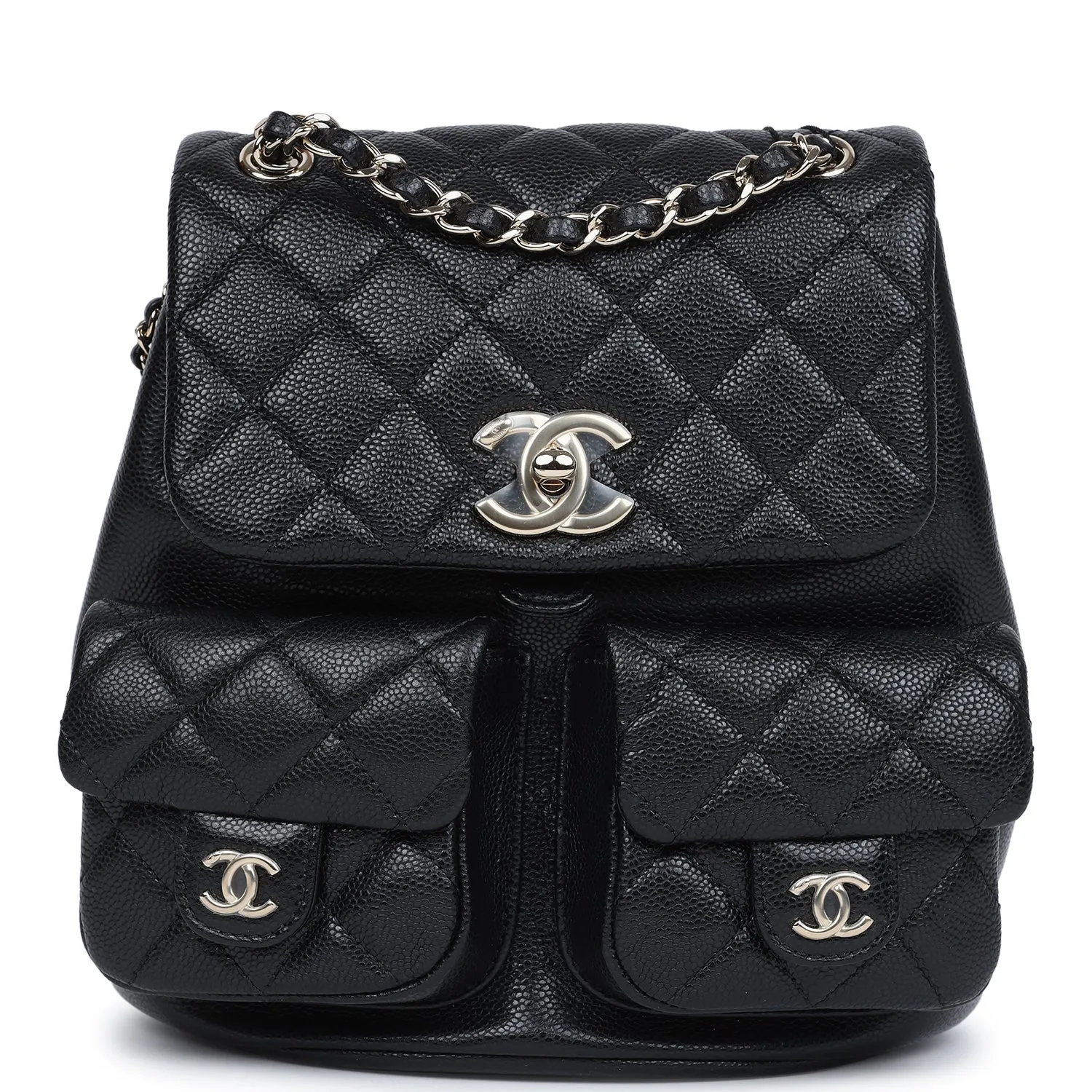 Chanel Medium Cargo Duma Backpack Black Shiny Grained Calfskin Light Gold Hardware