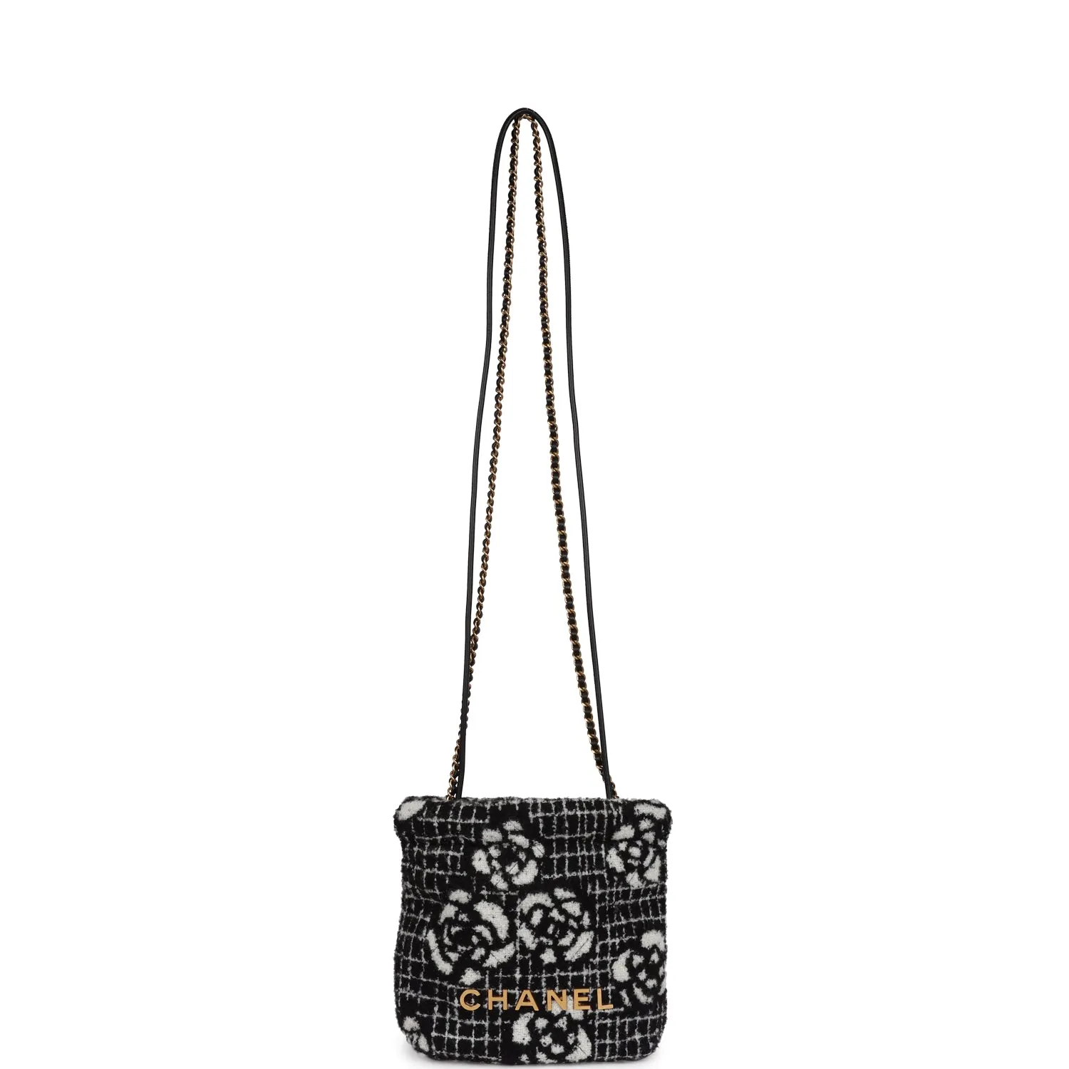 Chanel Mini 22 Bag Black and White Floral Tweed Gold Hardware