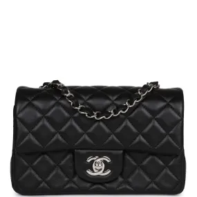 Chanel Mini Rectangular Flap Bag Black Lambskin Silver Hardware