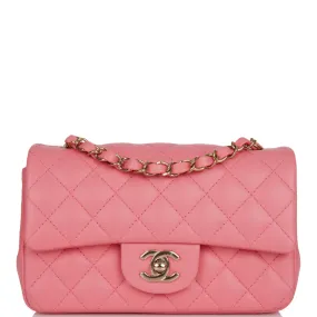 Chanel Mini Rectangular Flap Bag Coral Lambskin Light Gold Hardware