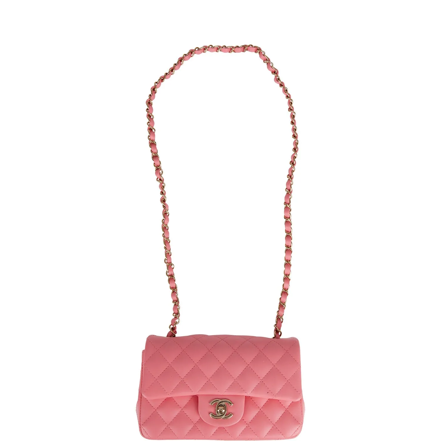 Chanel Mini Rectangular Flap Bag Coral Lambskin Light Gold Hardware