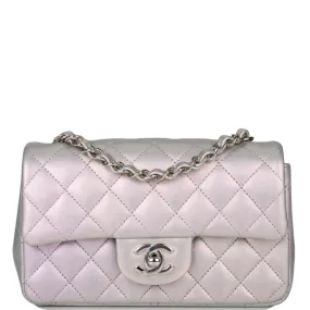 Chanel Mini Rectangular Flap Bag Purple Iridescent Quilted Lambskin Silver Hardware