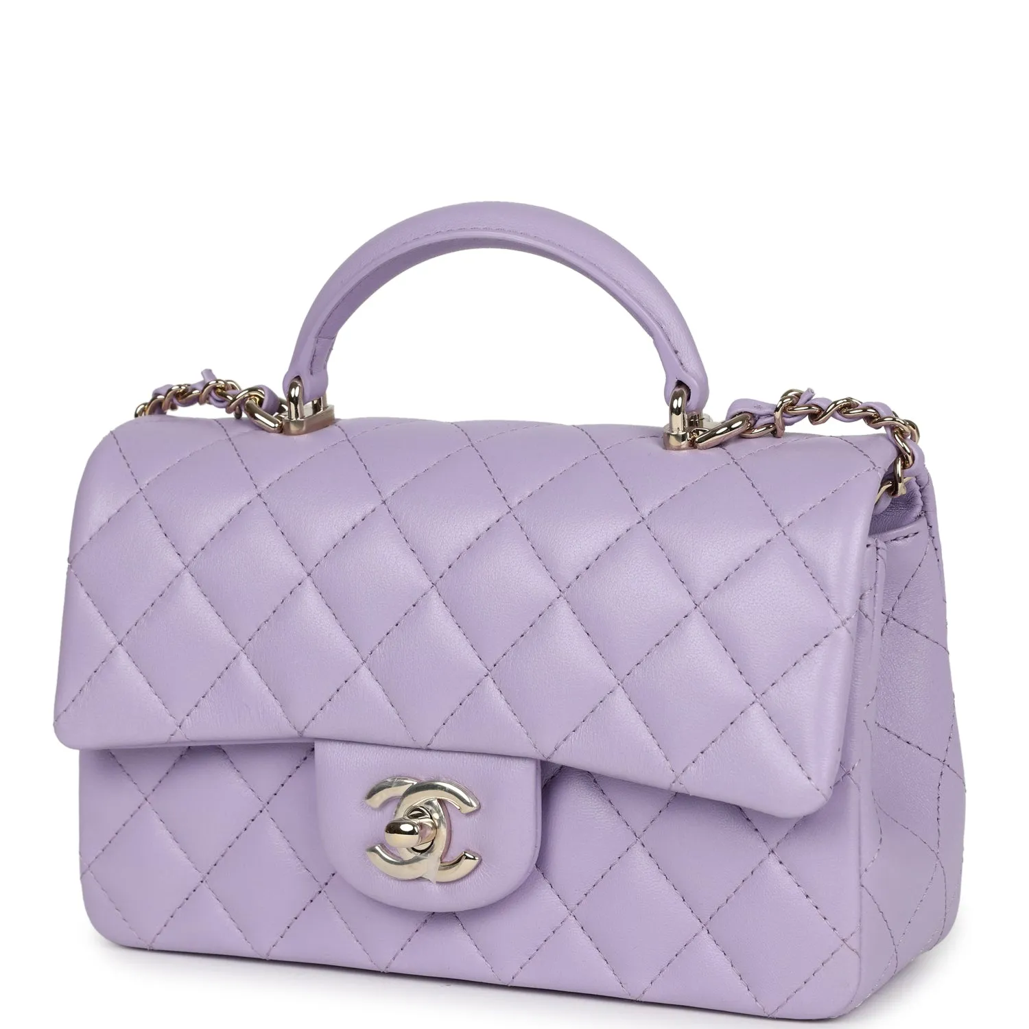 Chanel Mini Rectangular Flap Bag with Top Handle Lilac Lambskin Light Gold Hardware