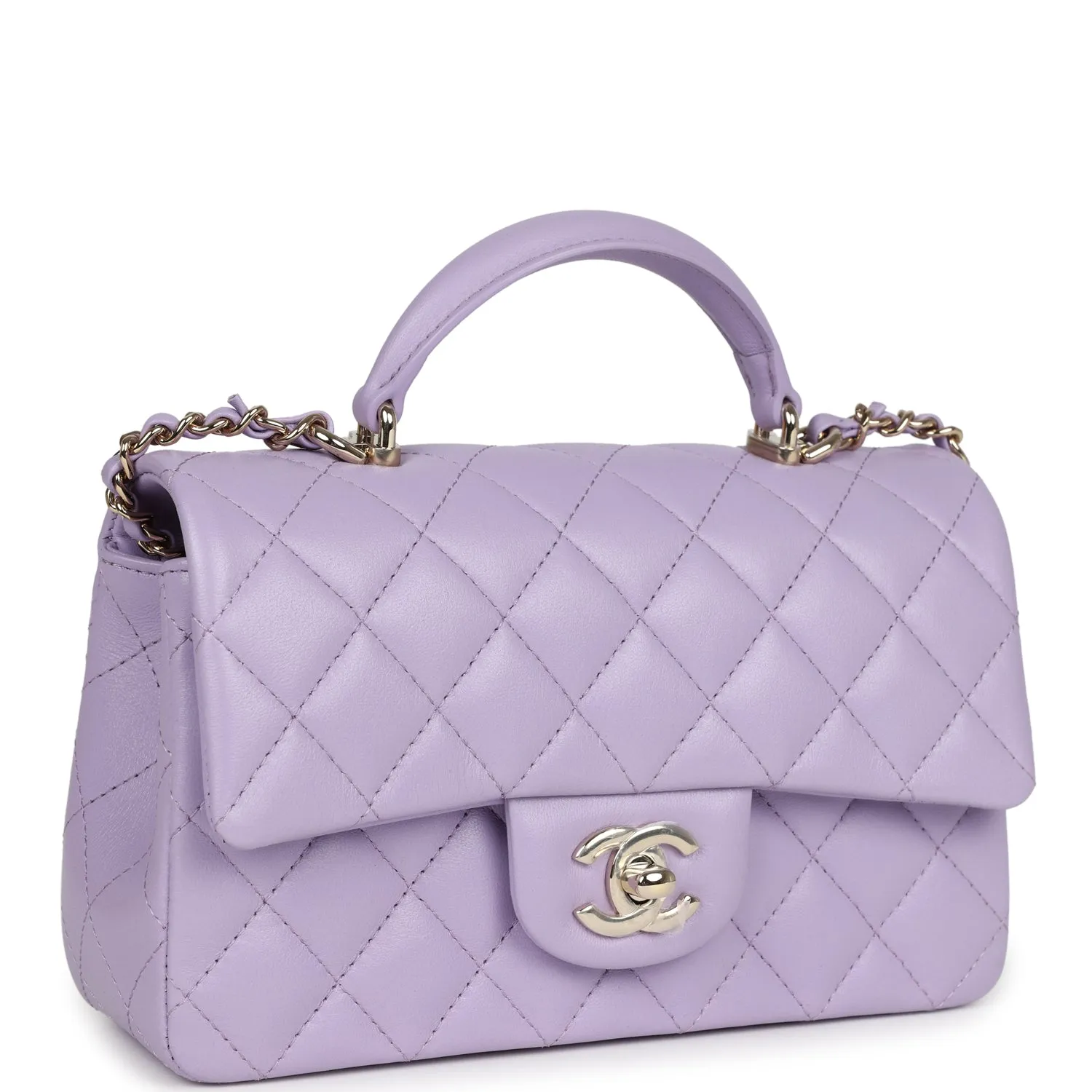 Chanel Mini Rectangular Flap Bag with Top Handle Lilac Lambskin Light Gold Hardware