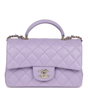 Chanel Mini Rectangular Flap Bag with Top Handle Lilac Lambskin Light Gold Hardware