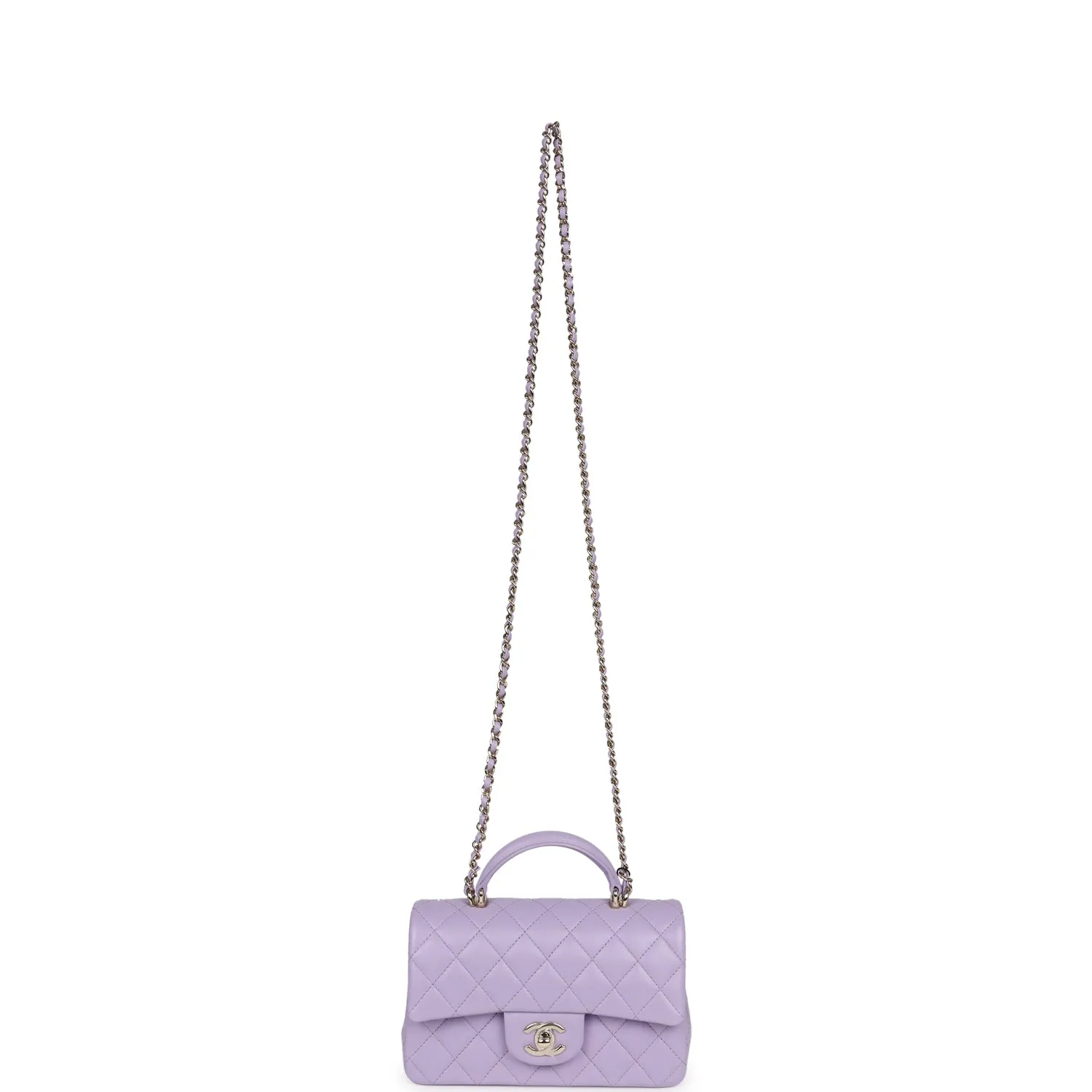 Chanel Mini Rectangular Flap Bag with Top Handle Lilac Lambskin Light Gold Hardware