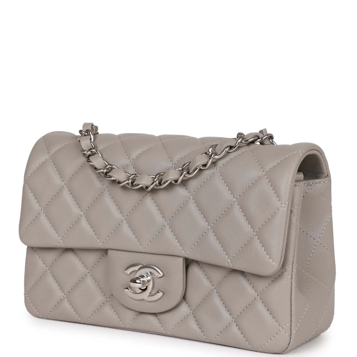 Chanel Mini Rectangular Flap Grey Lambskin Silver Hardware