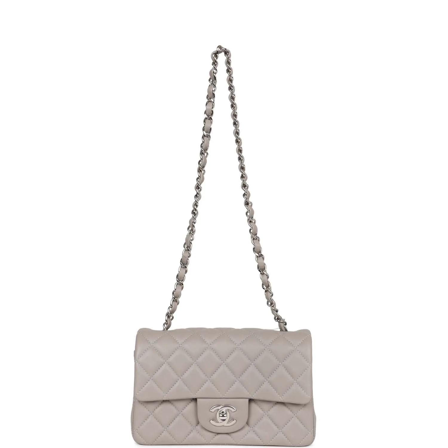 Chanel Mini Rectangular Flap Grey Lambskin Silver Hardware