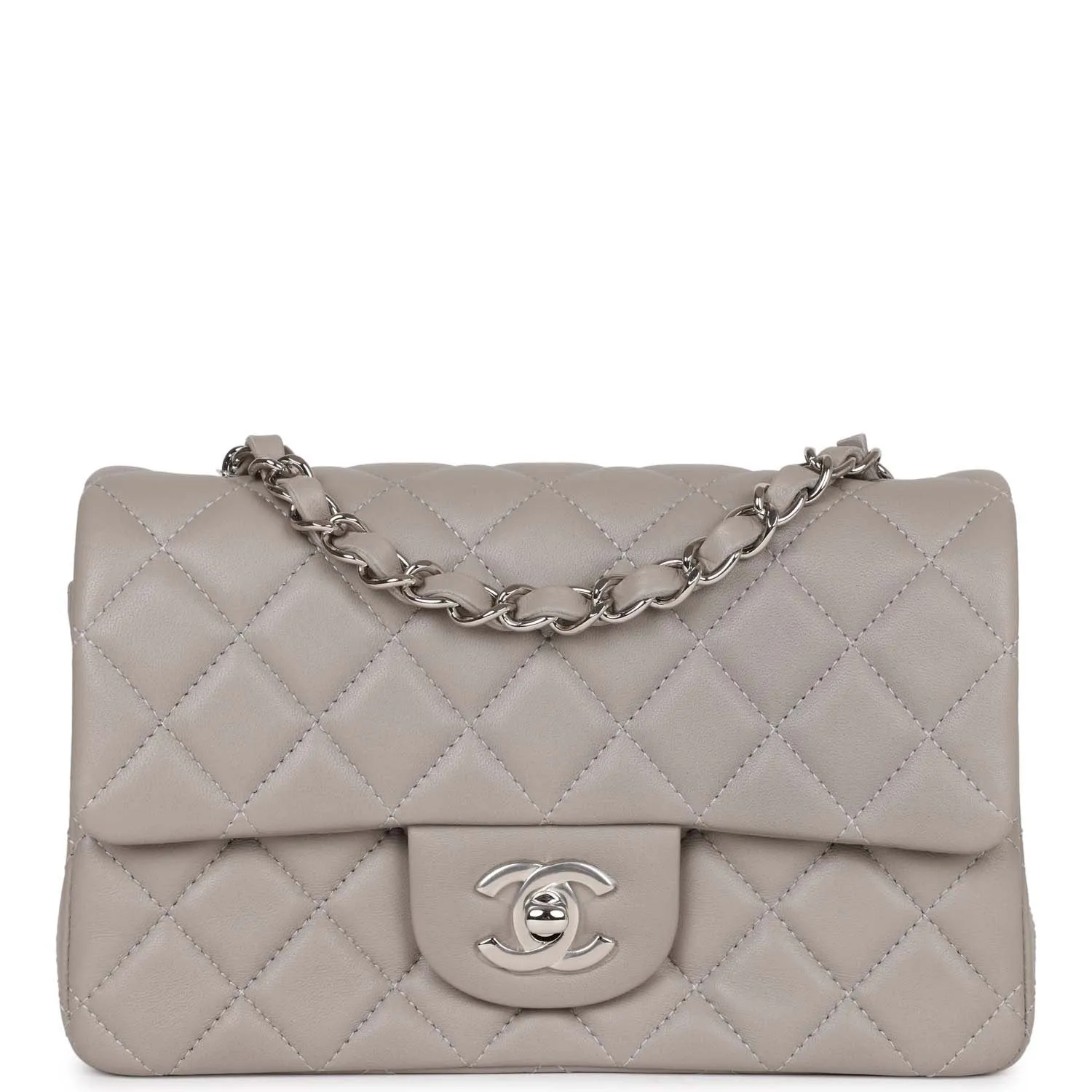 Chanel Mini Rectangular Flap Grey Lambskin Silver Hardware