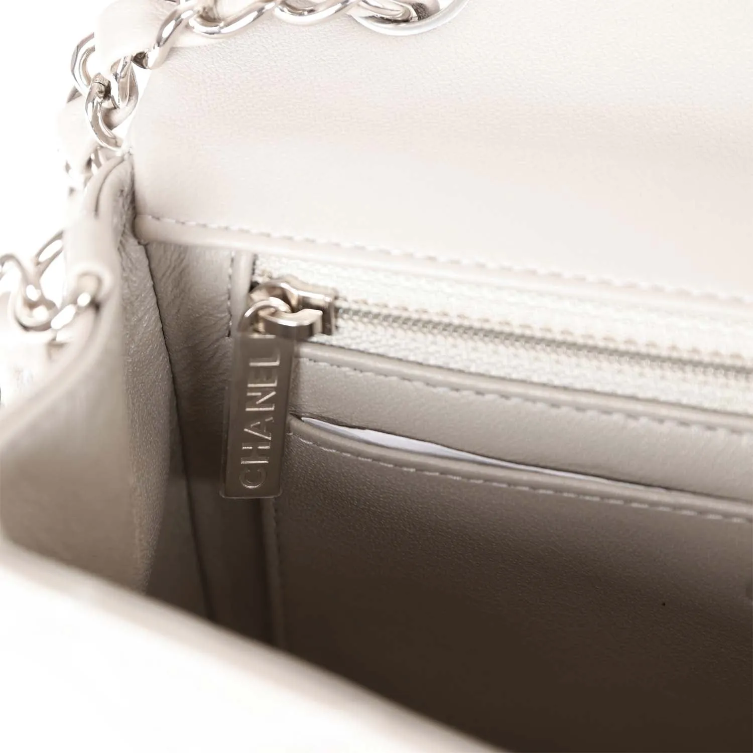 Chanel Mini Rectangular Flap Grey Lambskin Silver Hardware