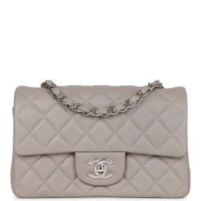 Chanel Mini Rectangular Flap Grey Lambskin Silver Hardware