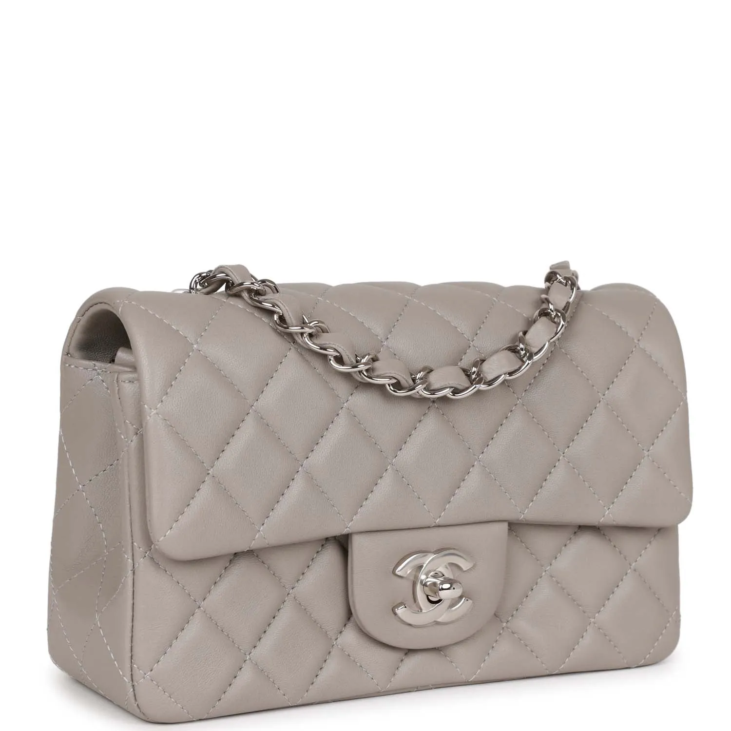 Chanel Mini Rectangular Flap Grey Lambskin Silver Hardware