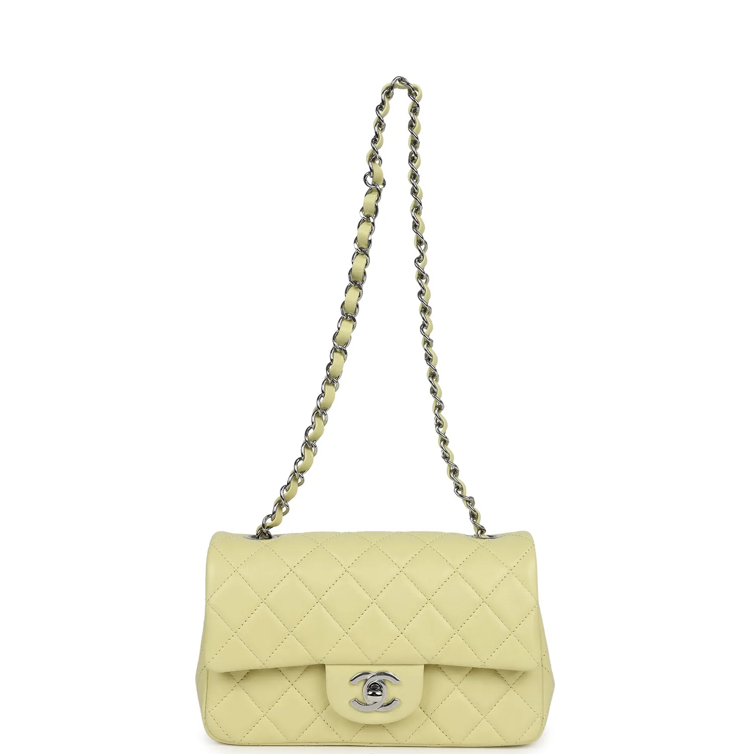 Chanel Mini Rectangular Flap Lime Lambskin Silver Hardware