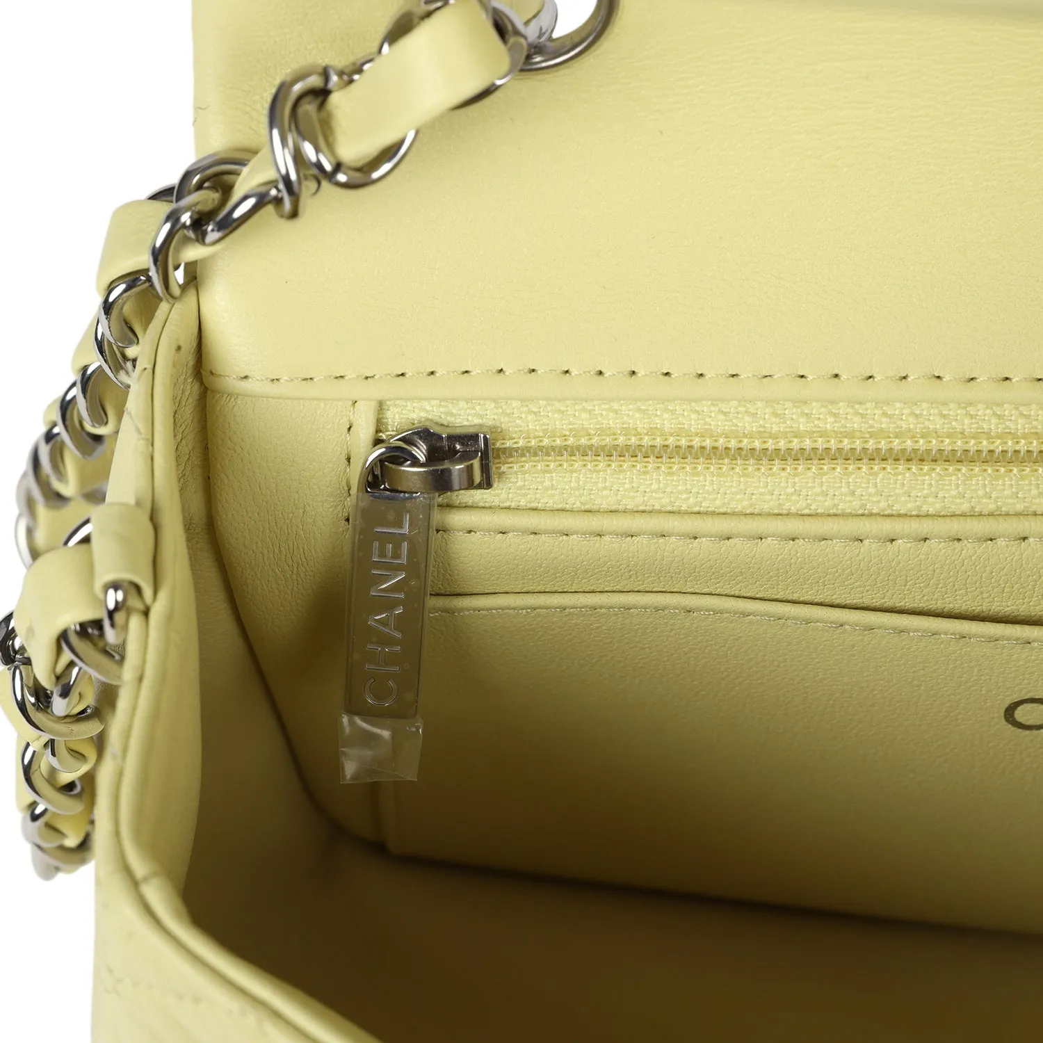 Chanel Mini Rectangular Flap Lime Lambskin Silver Hardware