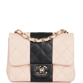 Chanel Mini Square Flap Bag Pink and Black Lambskin Light Gold Hardware