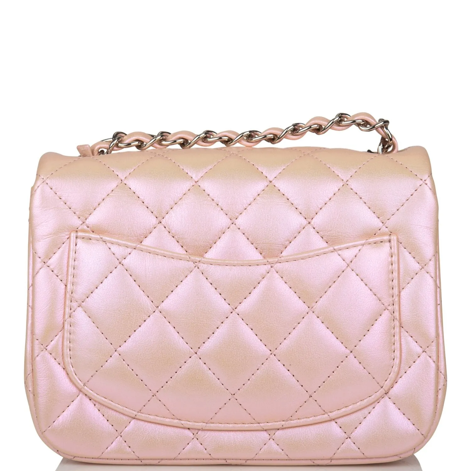 Chanel Mini Square Flap Bag Pink Iridescent Lambskin Silver Hardware